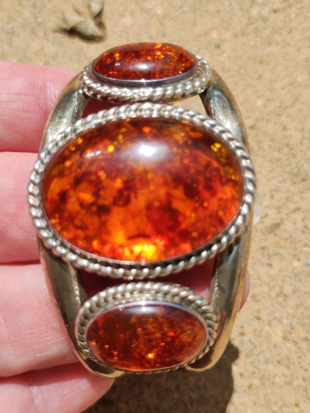 Jay King DTR 925 Cuff Bracelet Baltic Amber 3 Oval Gemstones Sterling Signed.